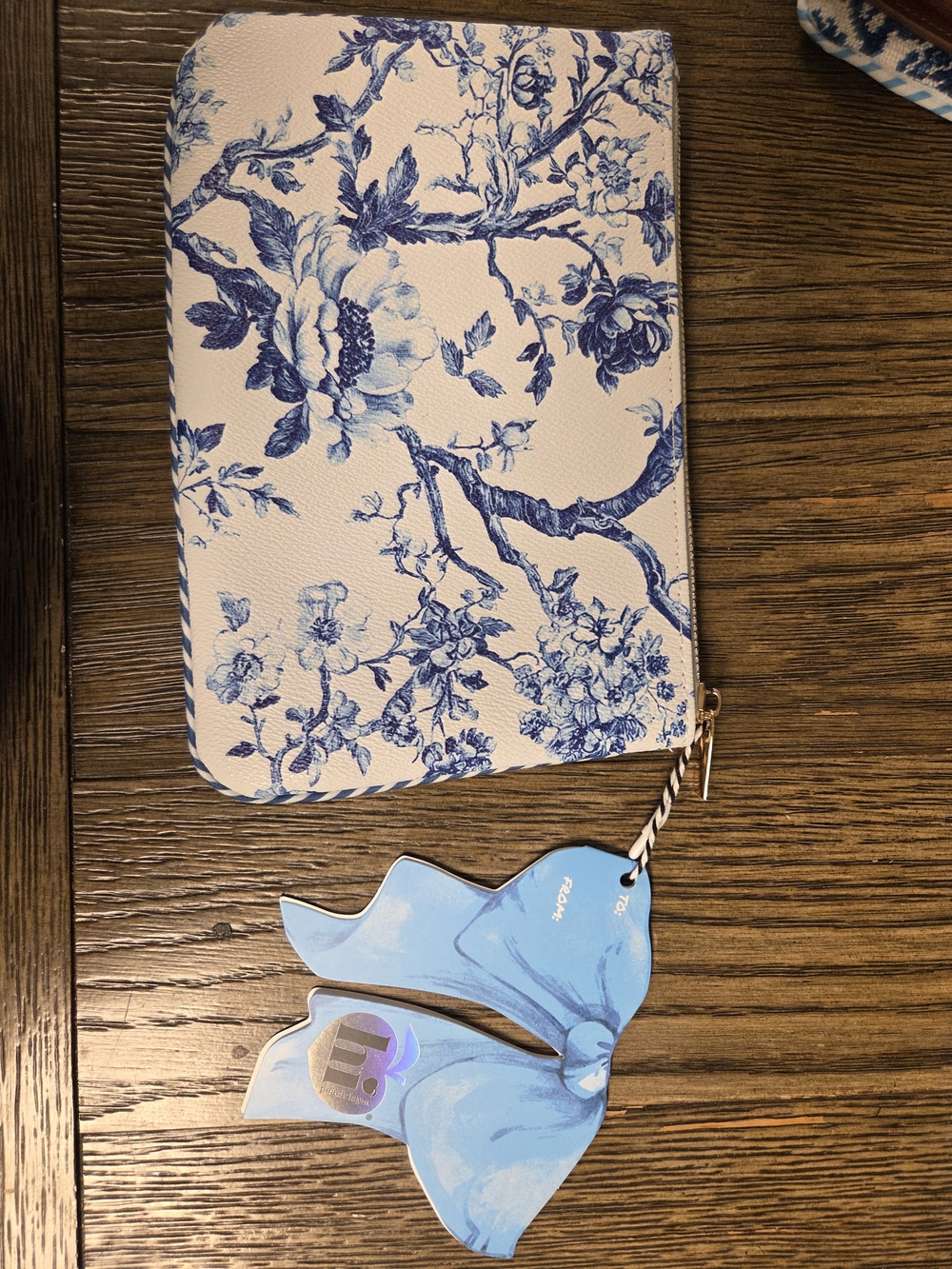 Blue Floral Zip Clutch Wristlet - Women's Travel Organizer
